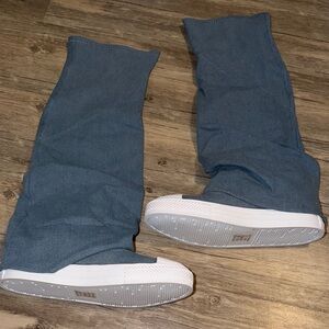 Zara Blue Fabric Mid-Calf Slip-On Boots